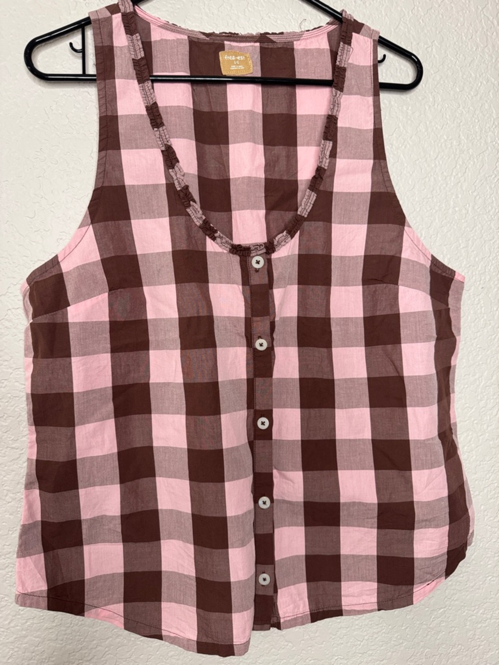 Free People Summer Spice Brown Pink Combo Checkered Large Set Outfit Vacay - Picture 2 of 8